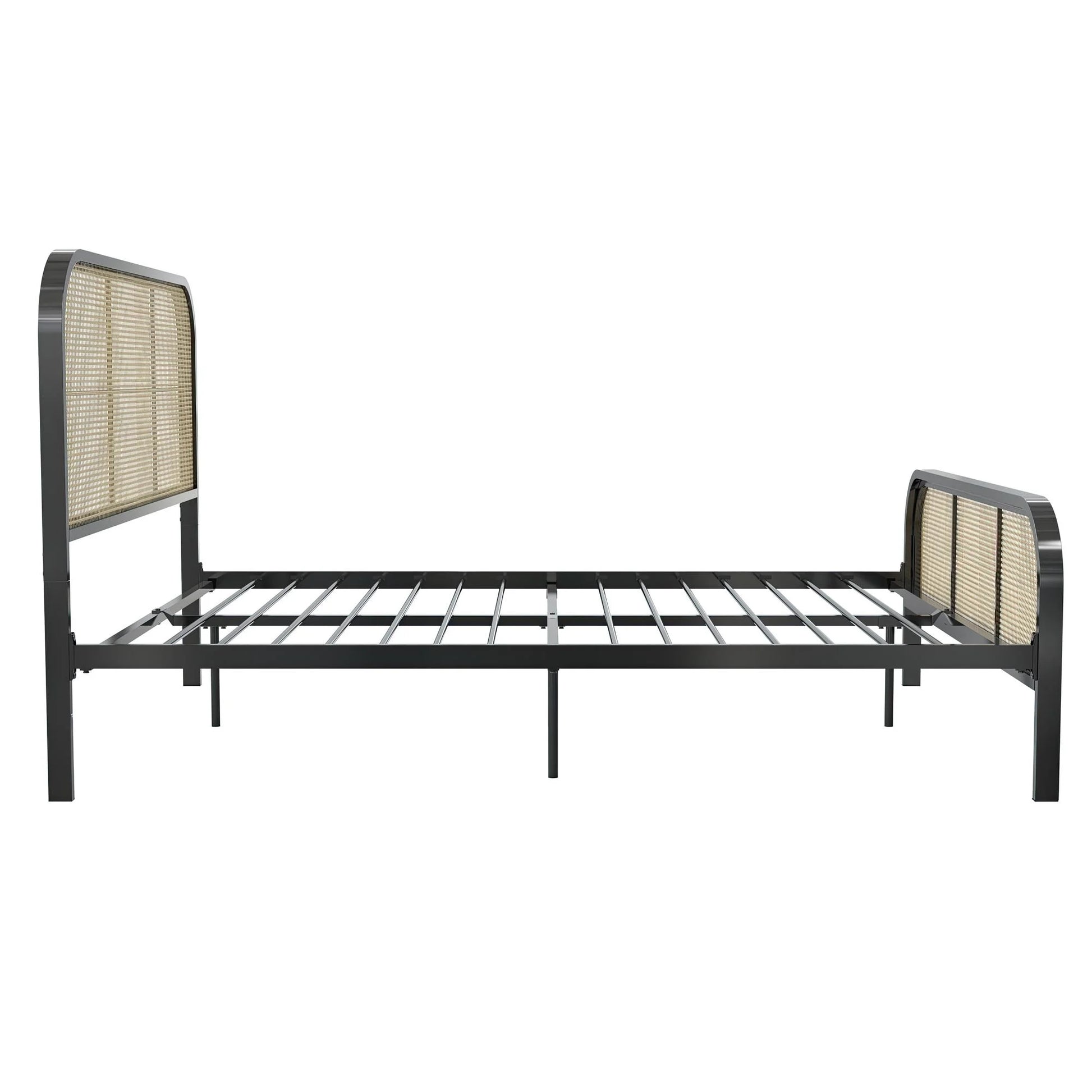 Roxanne Metal Platform Bed Frame with Cane Headboard, Queen, Black