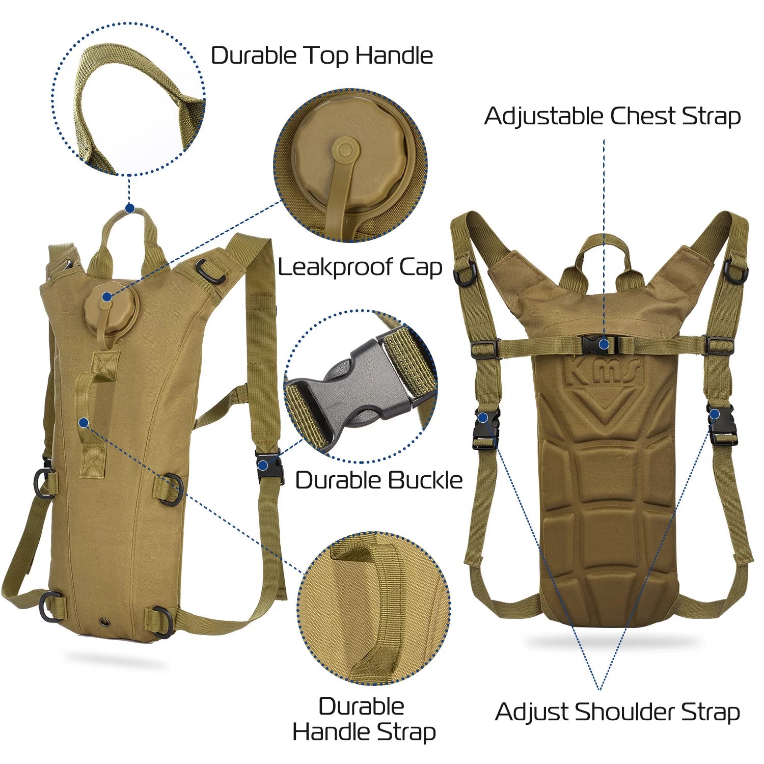 3L Water Bladder Bag Tactical Military Hiking Camping Hydration Backpack Outdoor, Brown