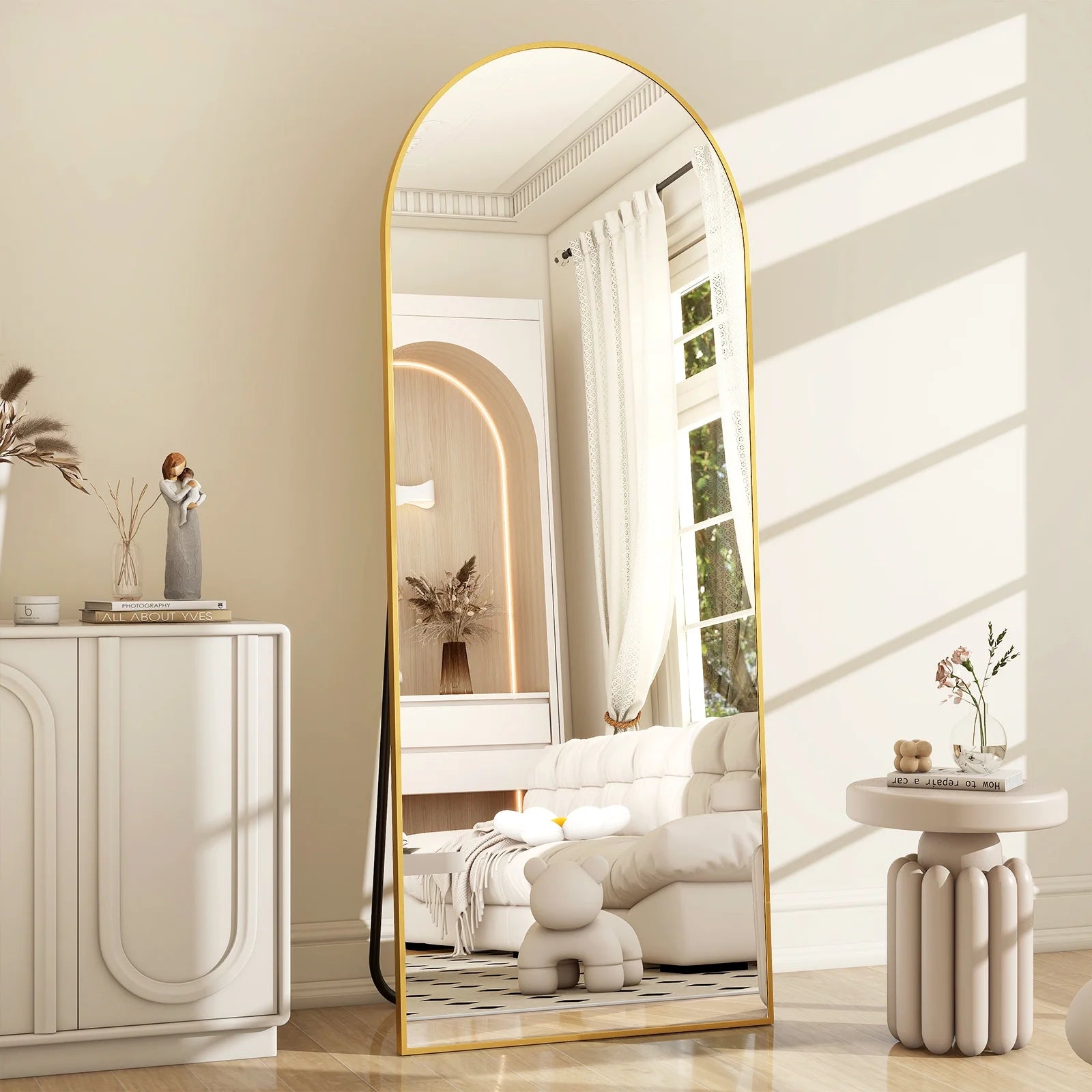 64"X 21" Full Length Mirror Arched Standing Floor Mirror Full Body Mirror, Gold