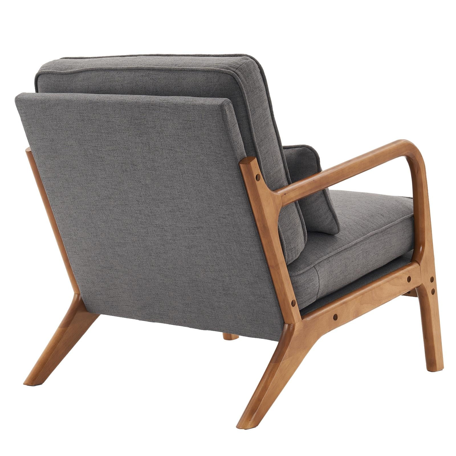 Modern Arm Chair Linen Fabric Upholstered Comfy Reading Accent Chair with Solid Wood Frame Dark Gray