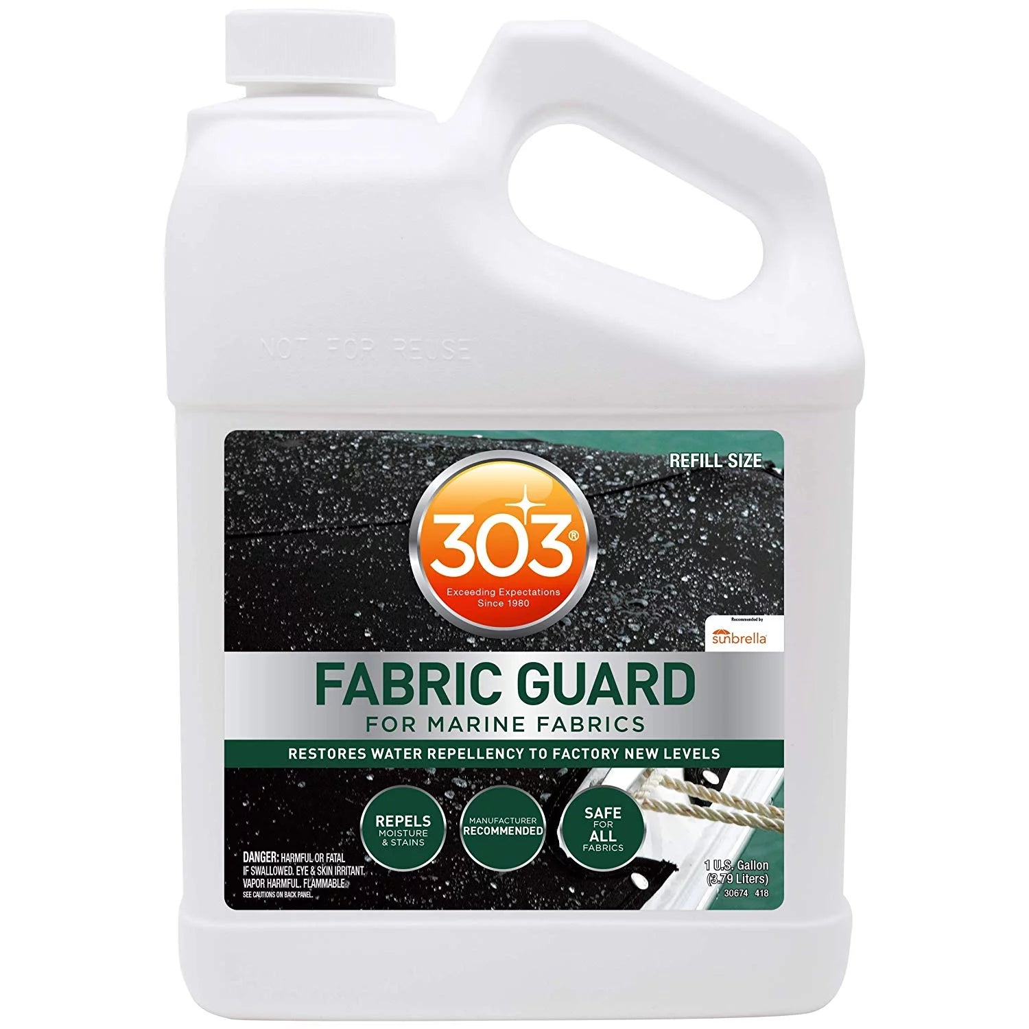 Marine Fabric Guard - Restores Water and Stain Repellency to Factory New Levels, Simple and Easy to Use, Manufacturer Recommended, Safe for All Fabrics, 1 Gallon (30674)