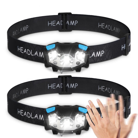 2Pcs 5000 Lumens LED Headlamp,  Rechargeable Flashlight with 5 Modes Dual Switch, Waterproof Headlight for Camping Hiking Lighting