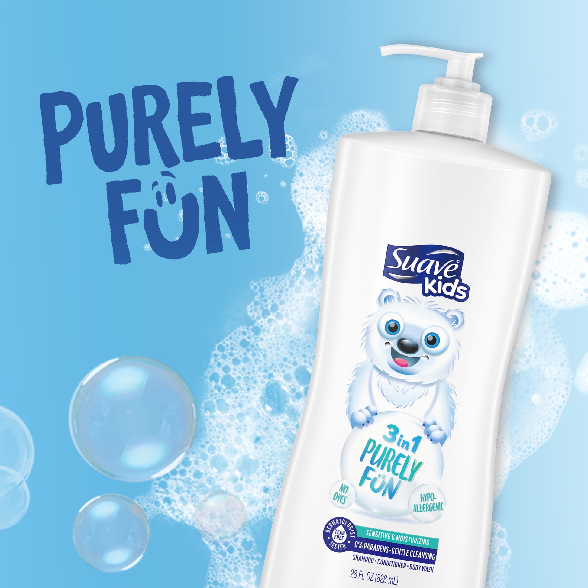 Kids 3-In-1 Shampoo Conditioner & Body Wash, Purely Fun, 28 Oz