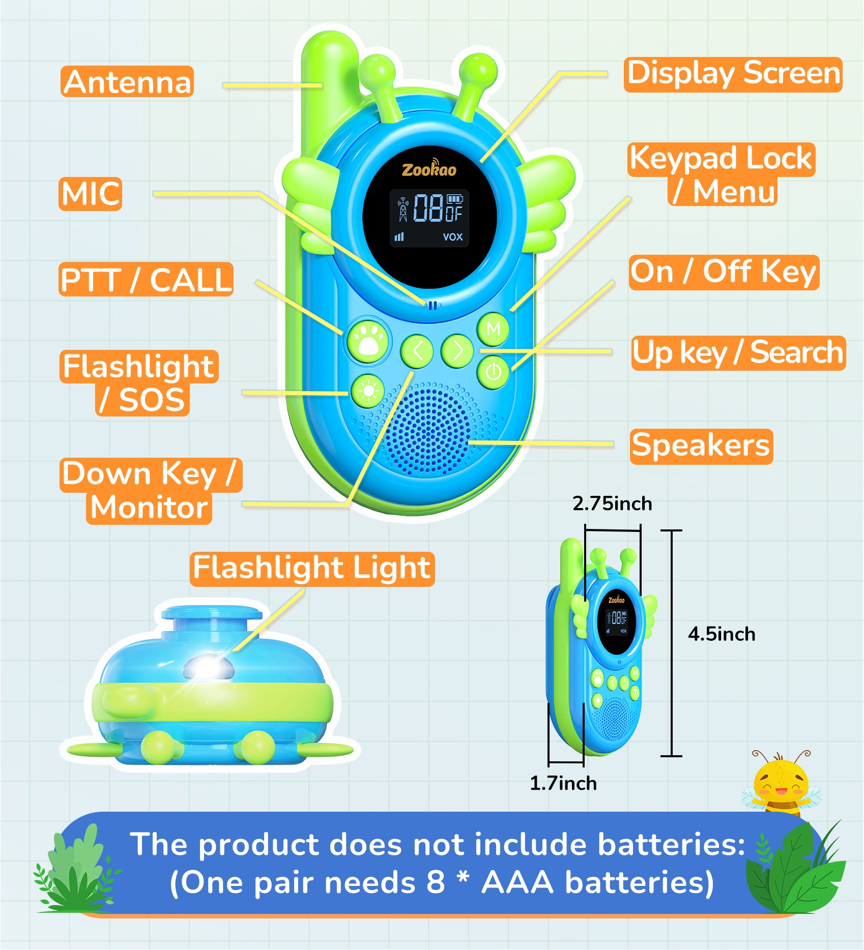 Walkie Talkies for Kids, 3KM Walkie Talkies Long Range, 2 Way Radio, 22 Channels, 2 Pack