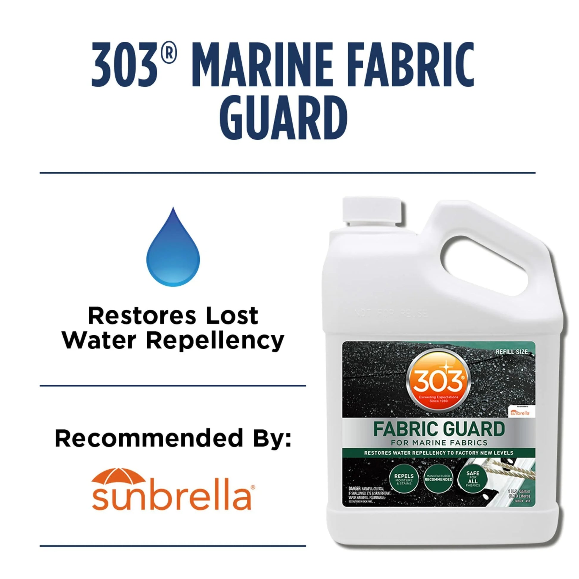 Marine Fabric Guard - Restores Water and Stain Repellency to Factory New Levels, Simple and Easy to Use, Manufacturer Recommended, Safe for All Fabrics, 1 Gallon (30674)