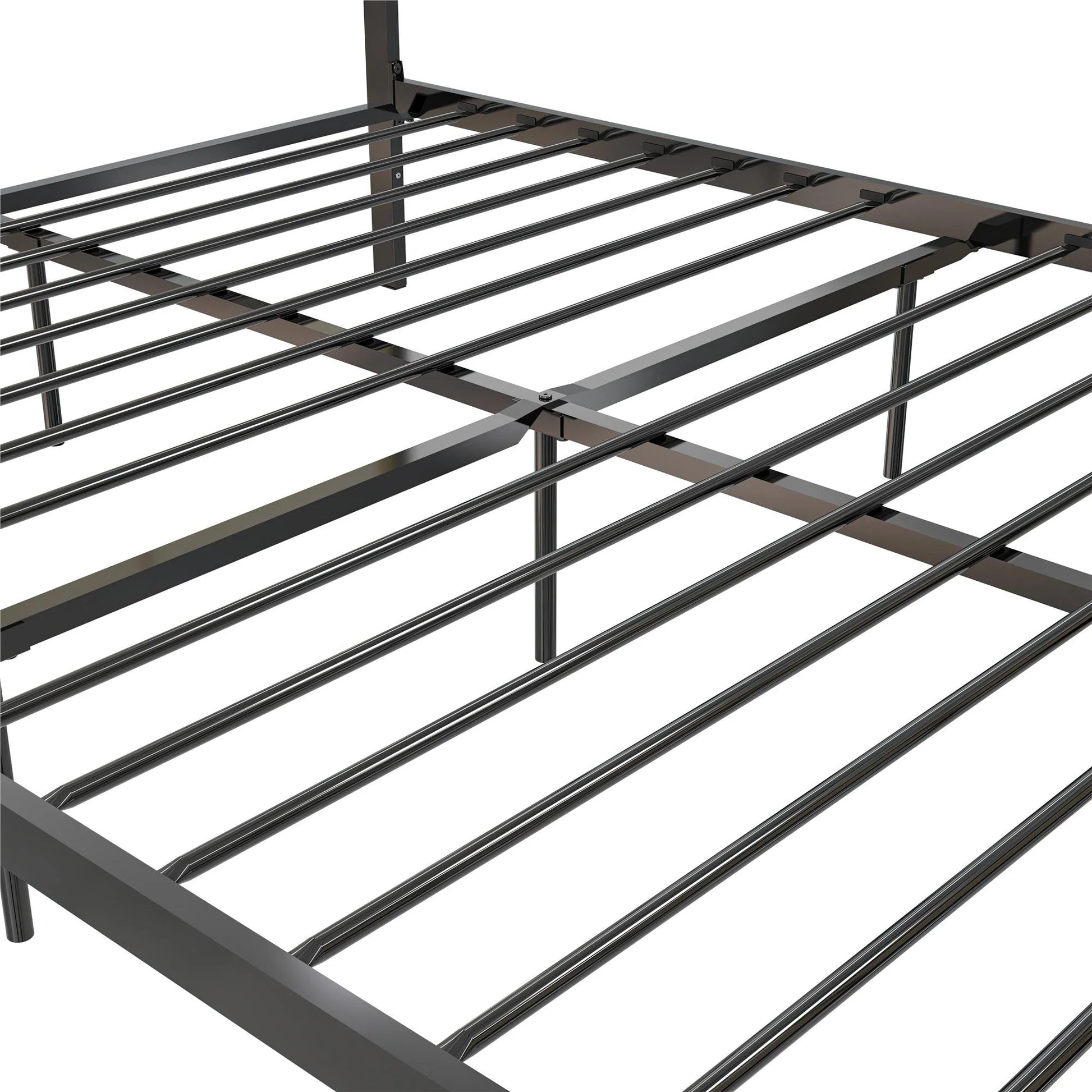 Roxanne Metal Platform Bed Frame with Cane Headboard, Queen, Black