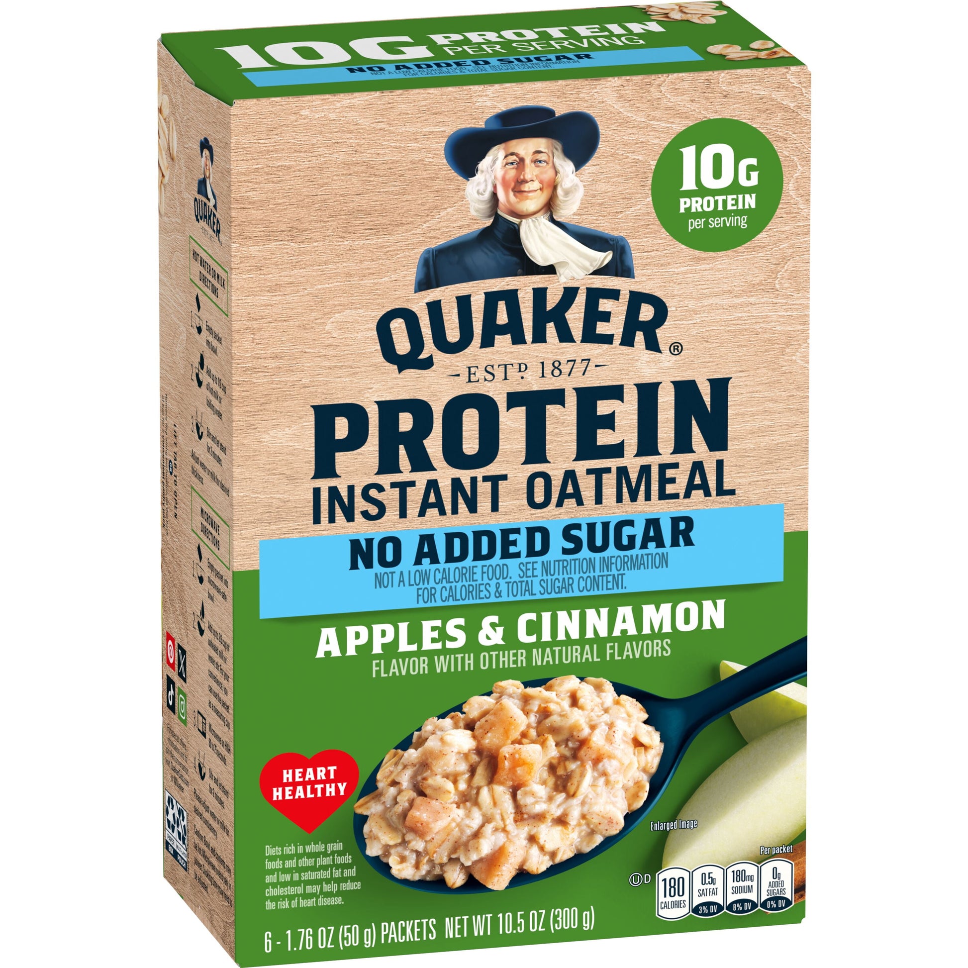 Protein No Added Sugar Apple Cinnamon Flavored Instant Oatmeal, 10.5 Oz