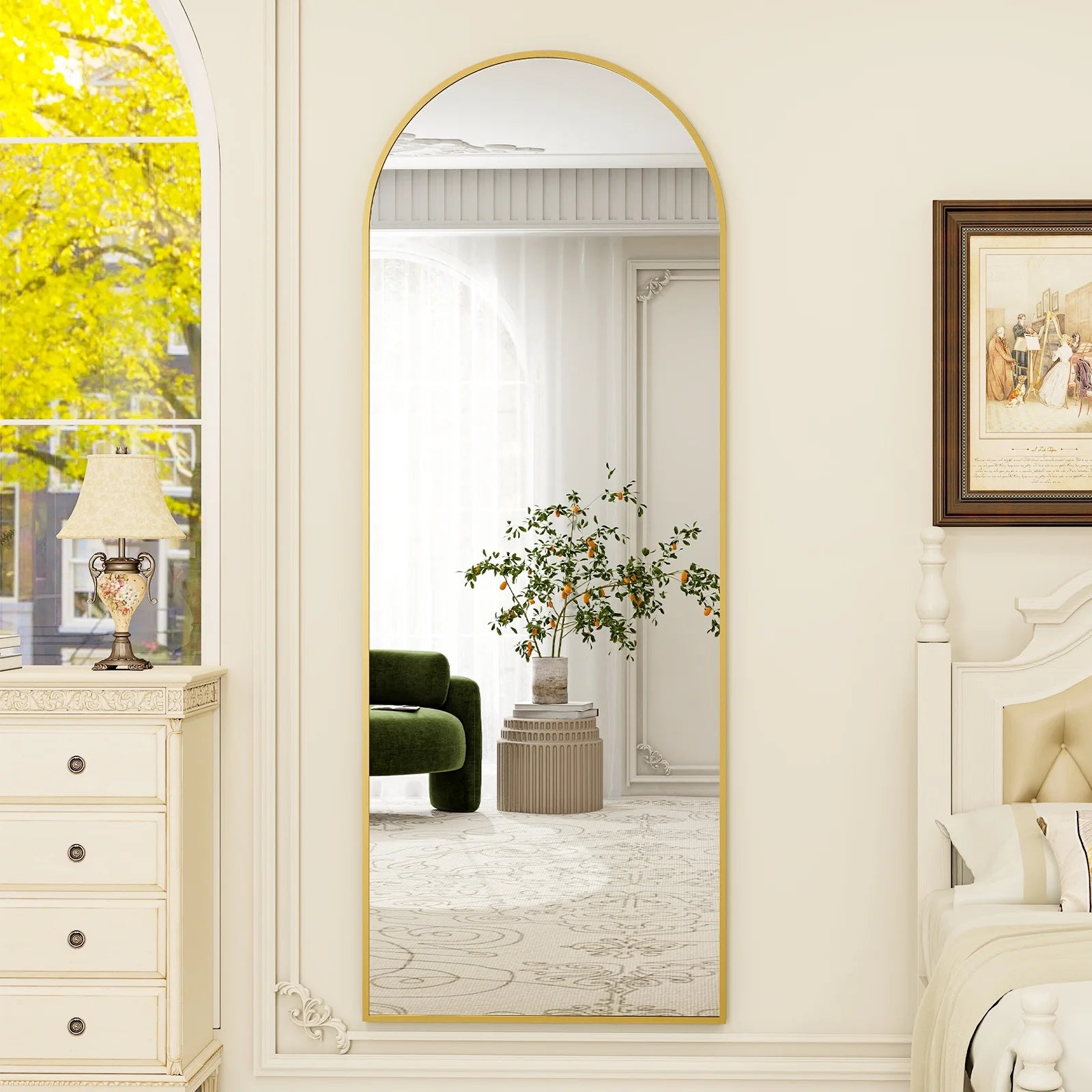 64"X 21" Full Length Mirror Arched Standing Floor Mirror Full Body Mirror, Gold