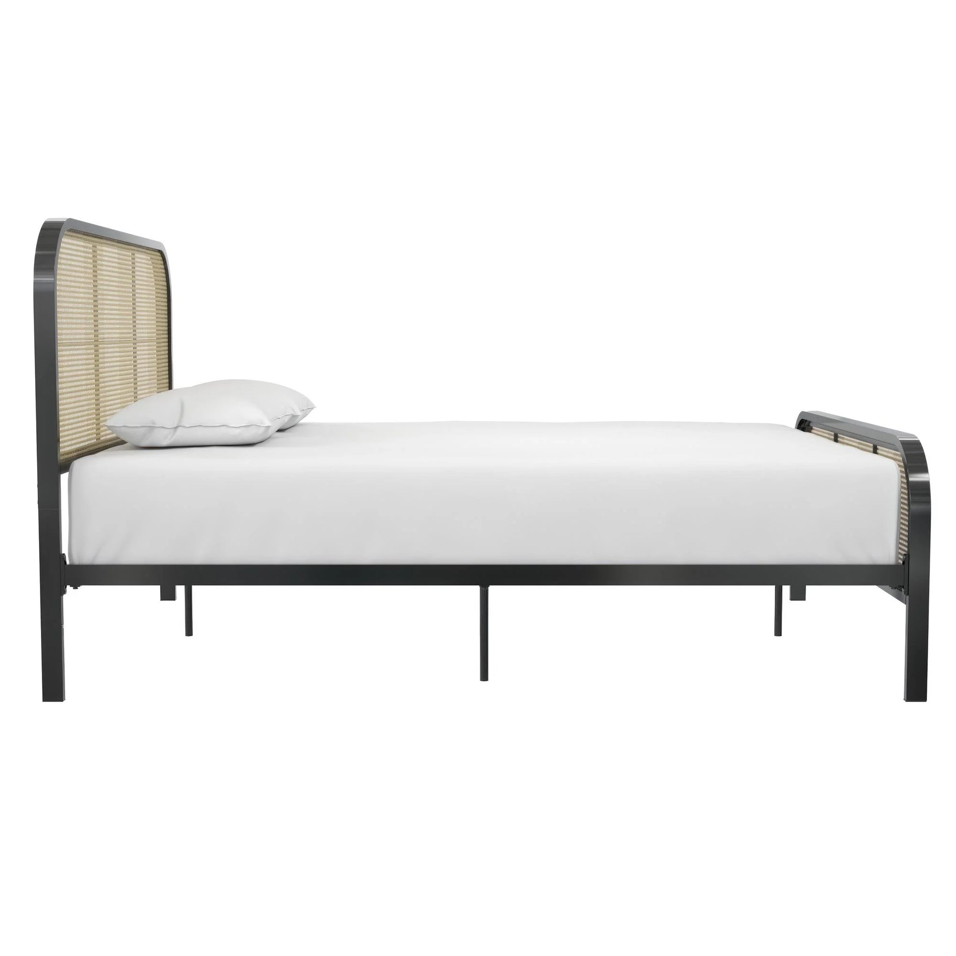 Roxanne Metal Platform Bed Frame with Cane Headboard, Queen, Black