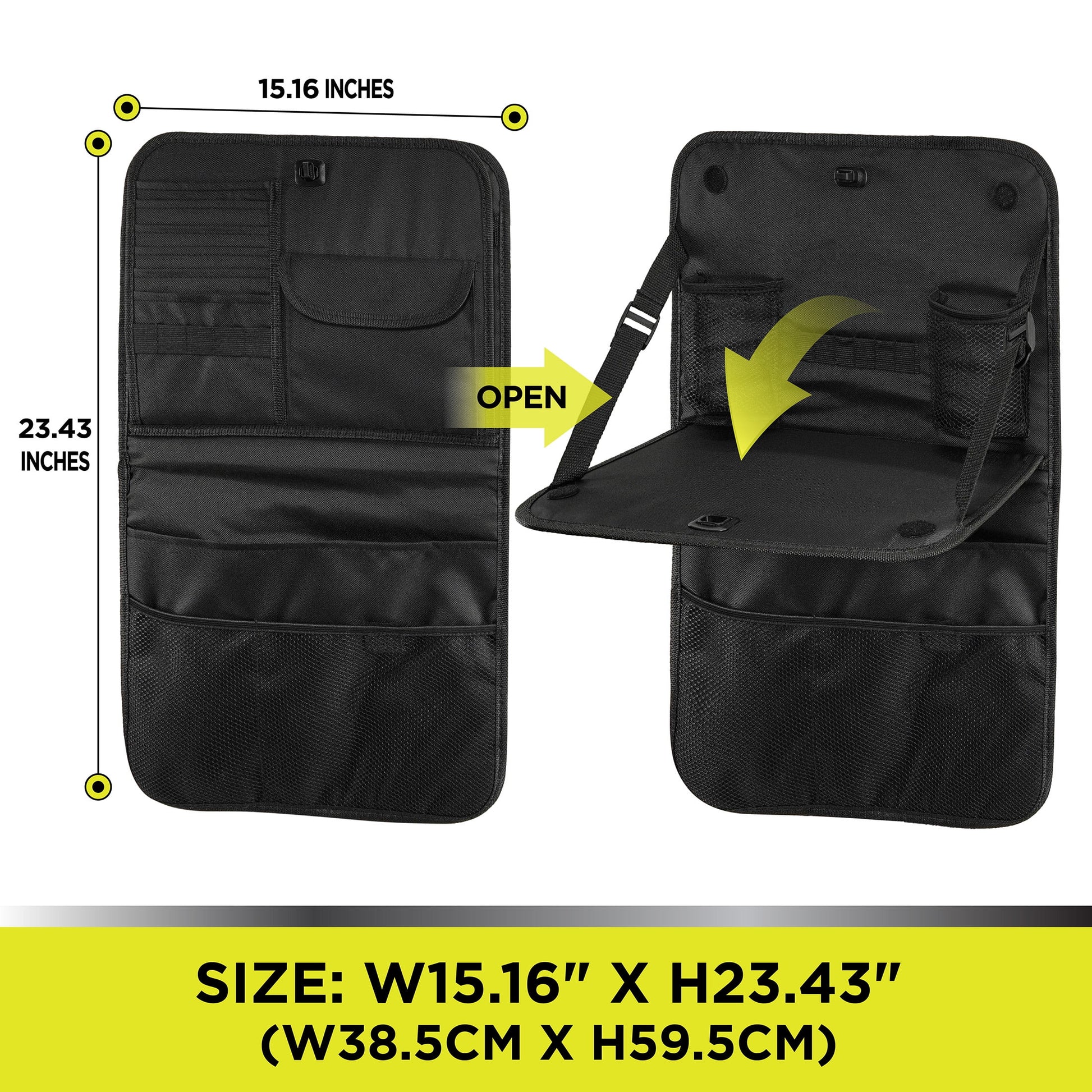 Black Multi-Pocket Backseat Organizer Fits on All Type Vehicles 1 Pack, 23.43"*15.16"