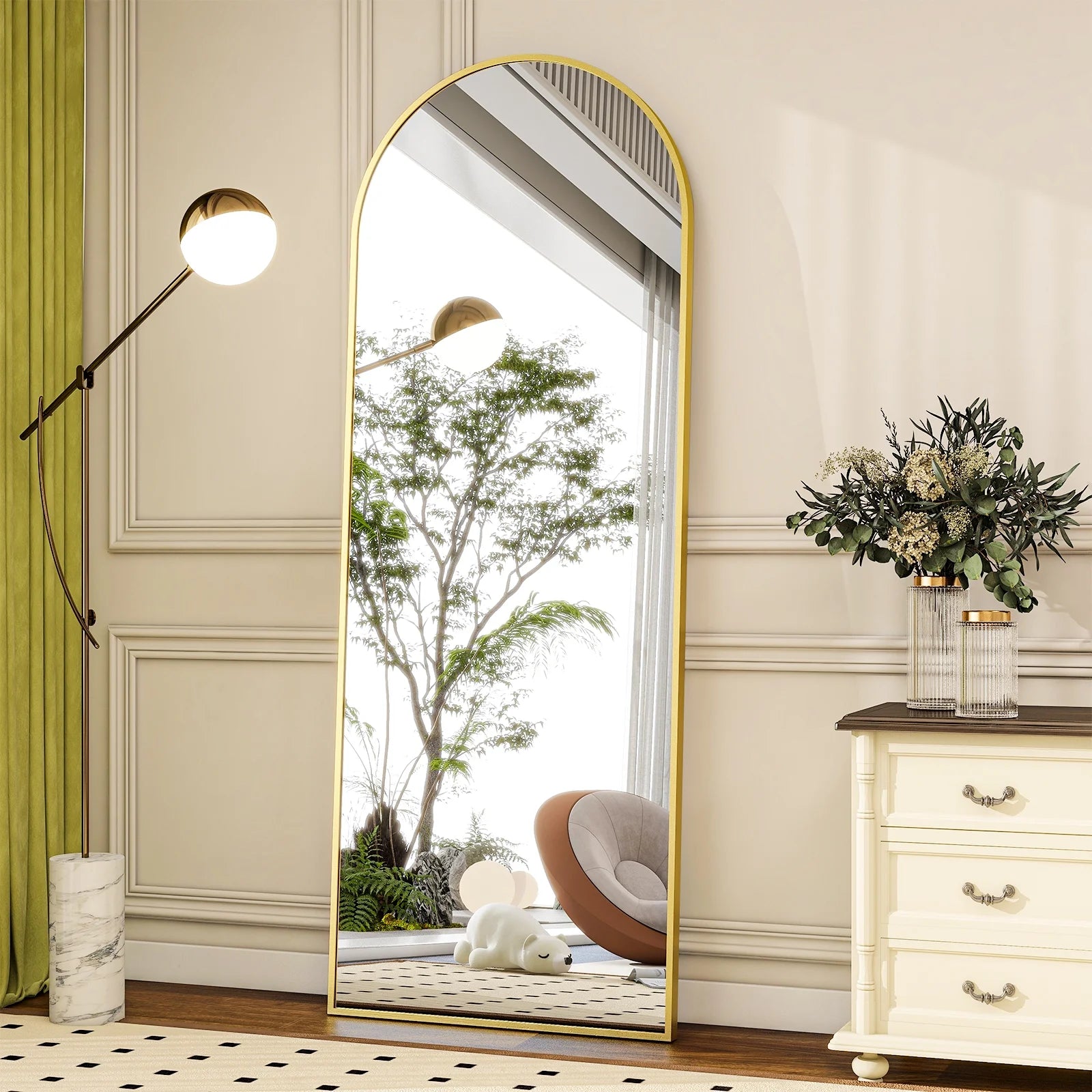 64"X 21" Full Length Mirror Arched Standing Floor Mirror Full Body Mirror, Gold