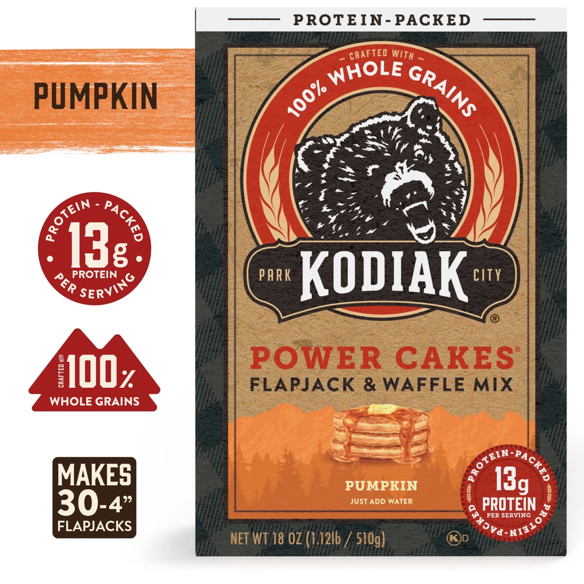 Protein-Packed Power Cakes Pumpkin Flapjack and Waffle Mix, 18 Oz Box