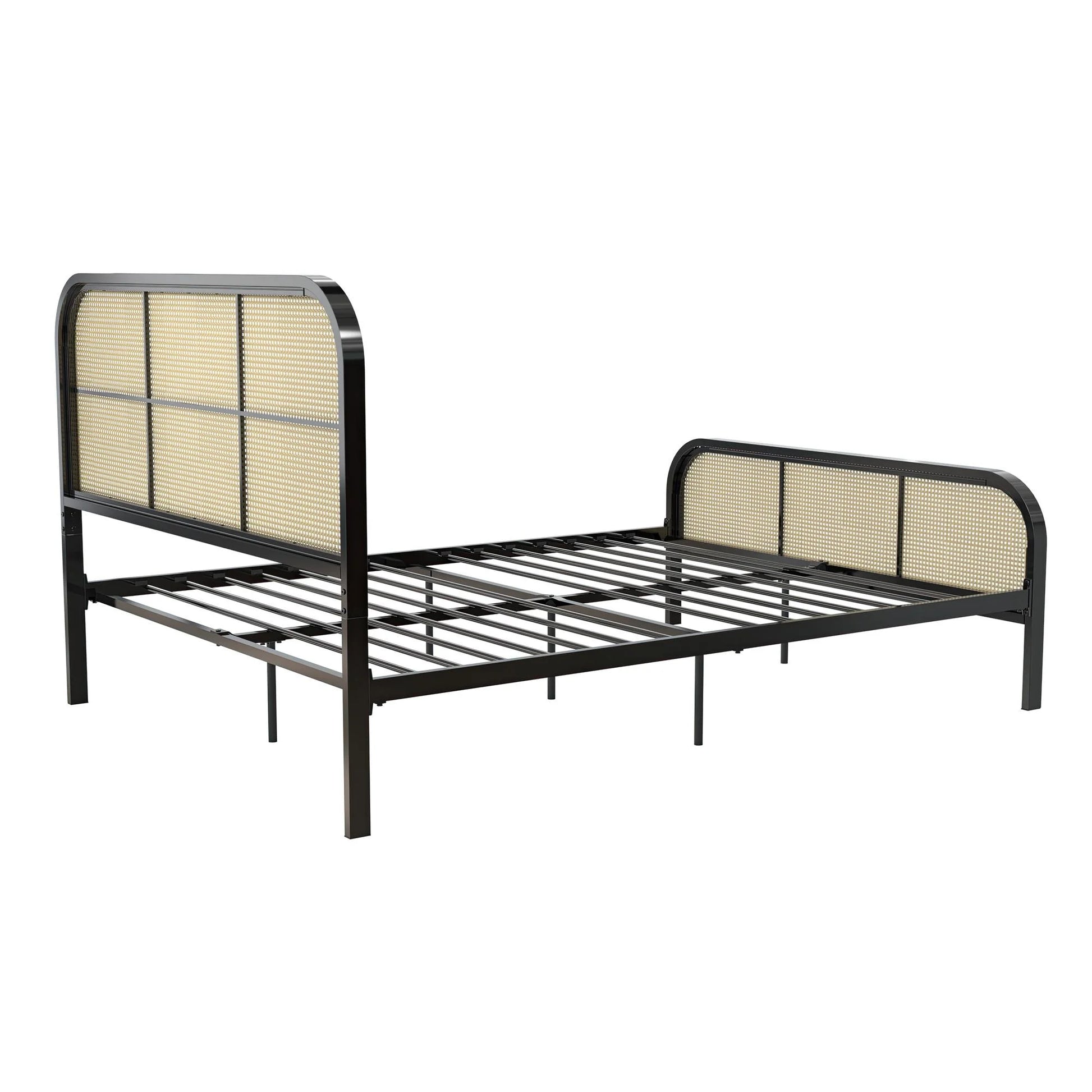 Roxanne Metal Platform Bed Frame with Cane Headboard, Queen, Black