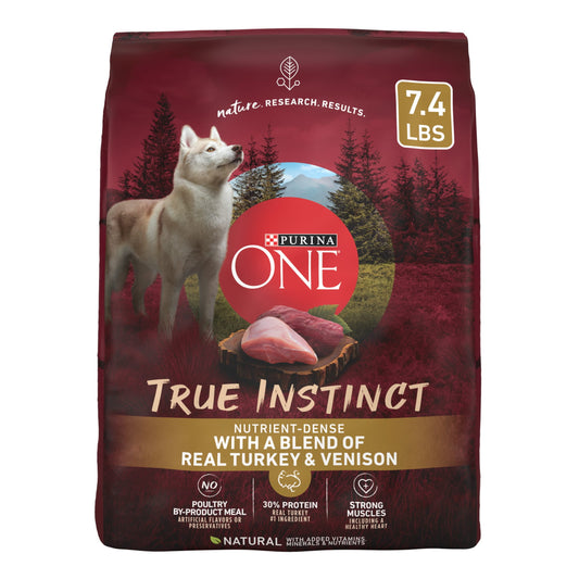 True Instinct Dry Dog Food for Adult Dogs, High Protein Real Turkey & Venison, 7.4 Lb Bag