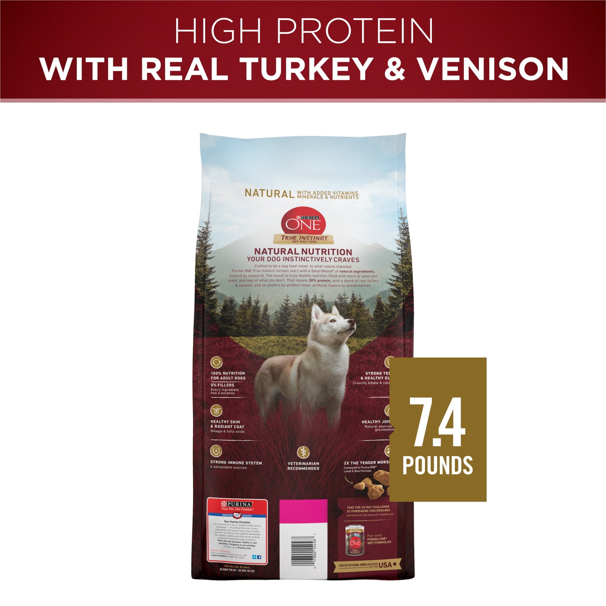 True Instinct Dry Dog Food for Adult Dogs, High Protein Real Turkey & Venison, 7.4 Lb Bag