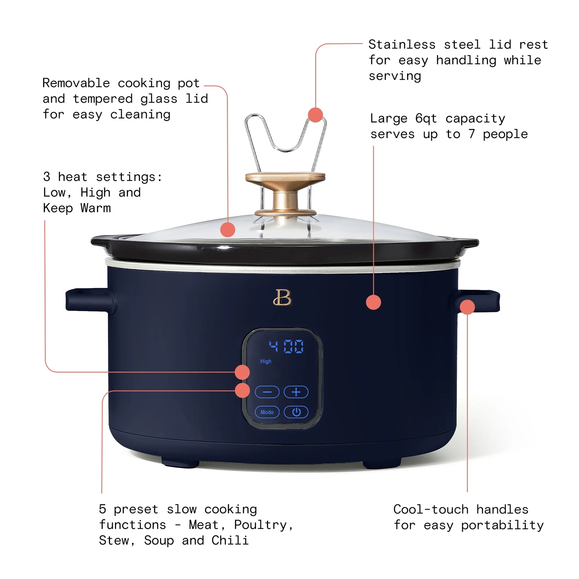 6 Qt Programmable Slow Cooker, Starry Night by Drew Barrymore, Blue