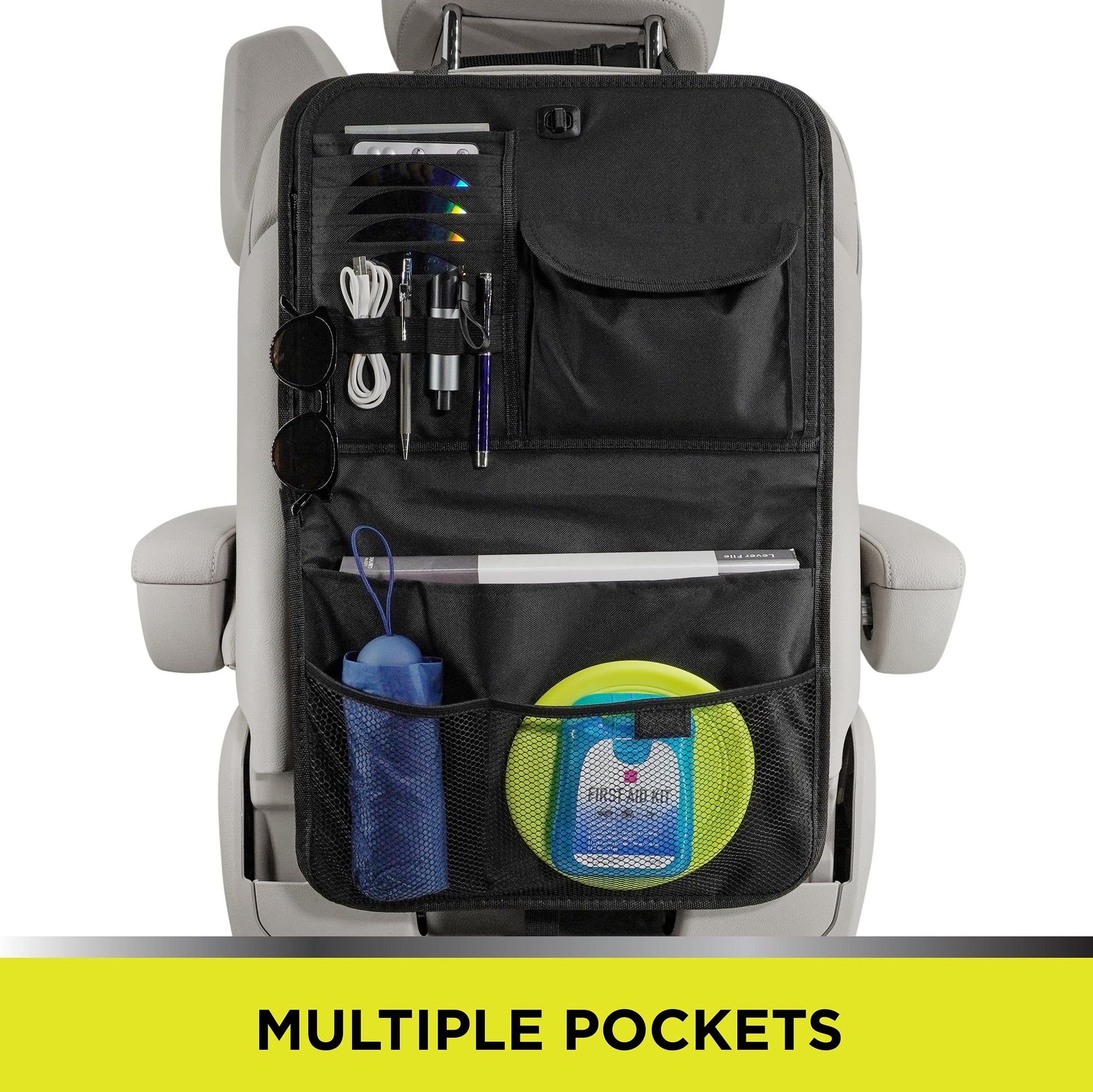 Black Multi-Pocket Backseat Organizer Fits on All Type Vehicles 1 Pack, 23.43"*15.16"