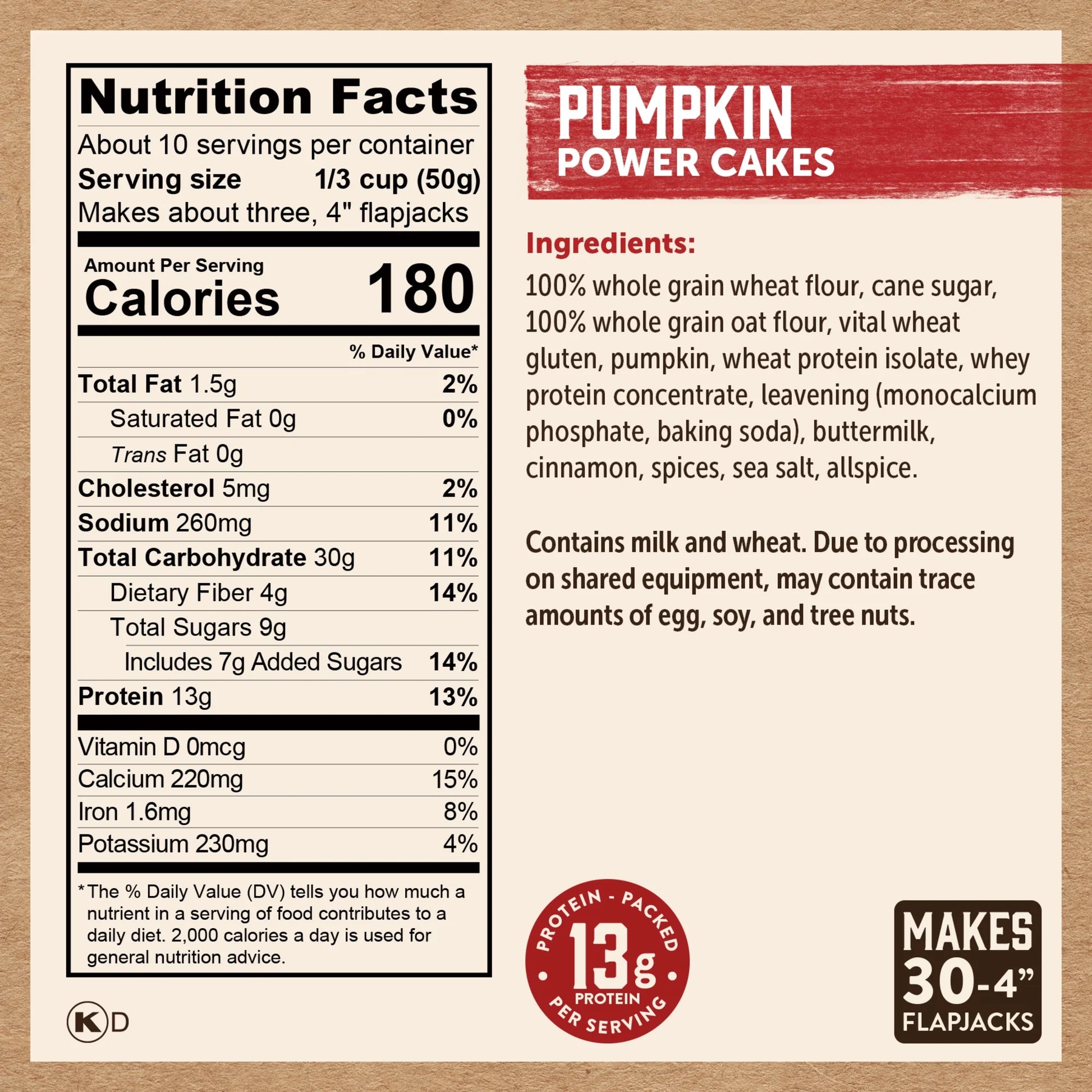 Protein-Packed Power Cakes Pumpkin Flapjack and Waffle Mix, 18 Oz Box