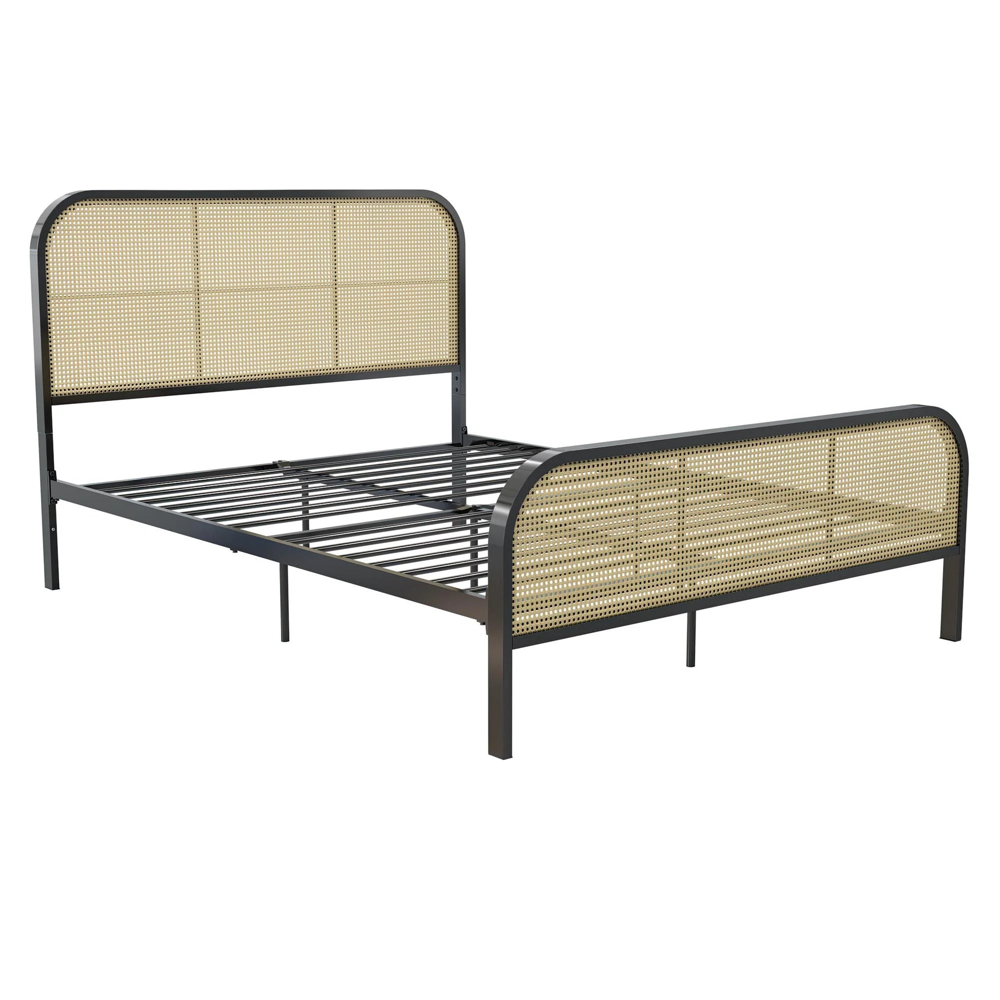 Roxanne Metal Platform Bed Frame with Cane Headboard, Queen, Black